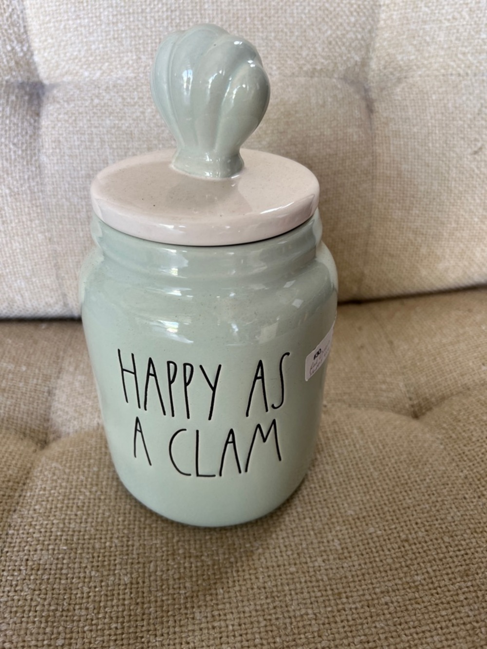 Happy As A Clam Mint Ceramic Canister with Shell Lid
